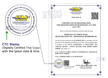 CTC Stamp for Certificate of Registration Business
